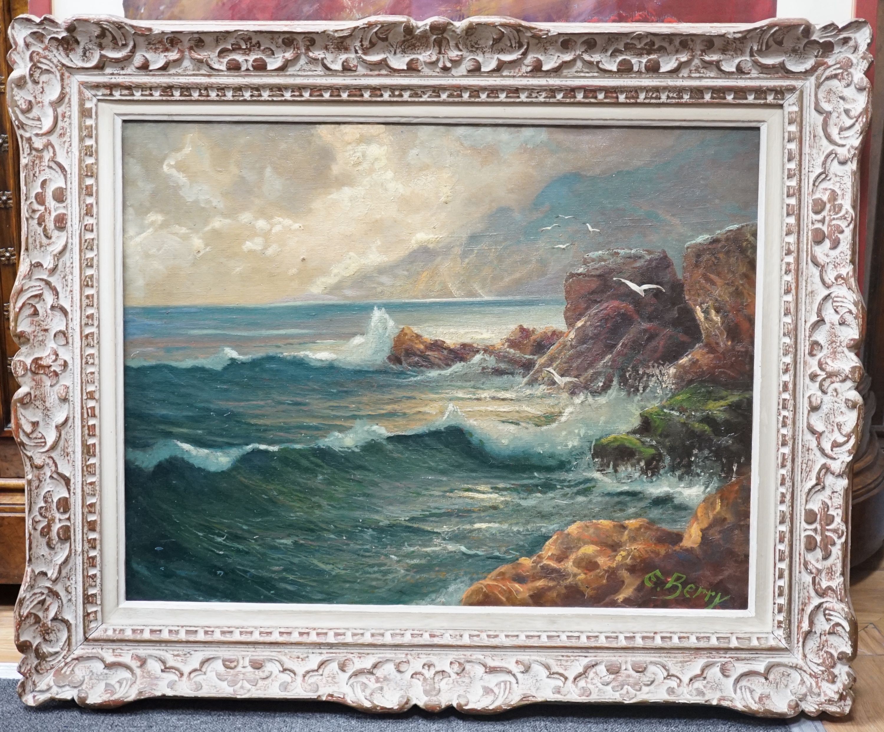 E Berry (early 20th century) a pair of oils on canvas, coastal scenes, 50 cm X 65cm